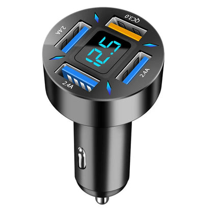 4-Port Super Fast Car Charger with Digital Voltmeter