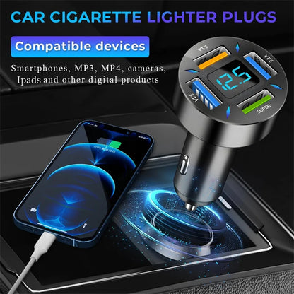 4-Port Super Fast Car Charger with Digital Voltmeter