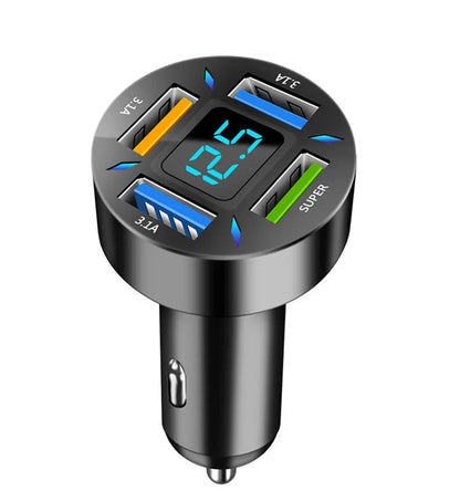 4-Port Super Fast Car Charger with Digital Voltmeter